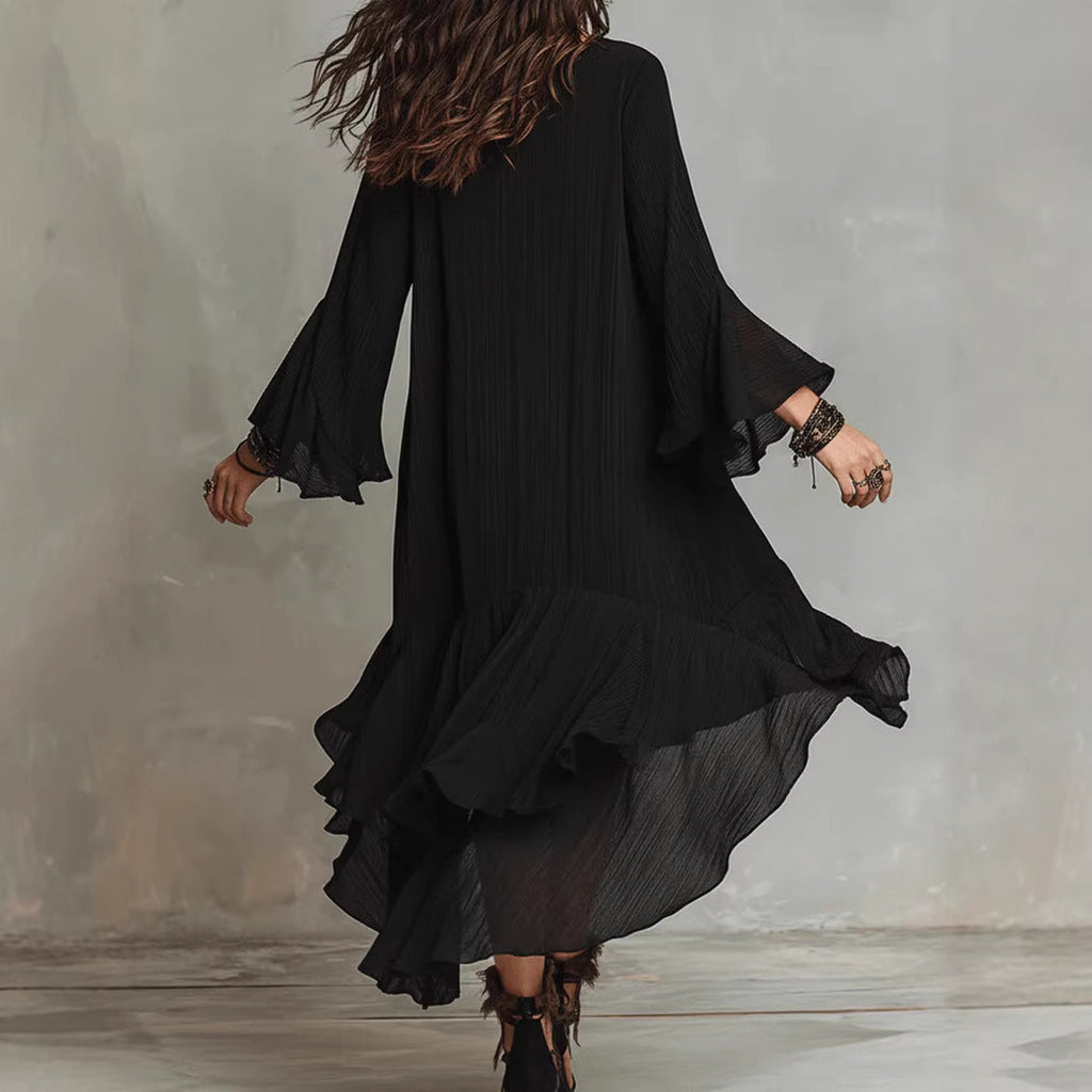 Solid-color Elegant Asymmetrical Ruffled Dress