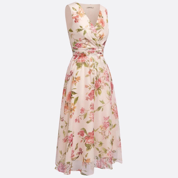 Chiffon V-neck Sleeveless A-line Bodycon Dress
