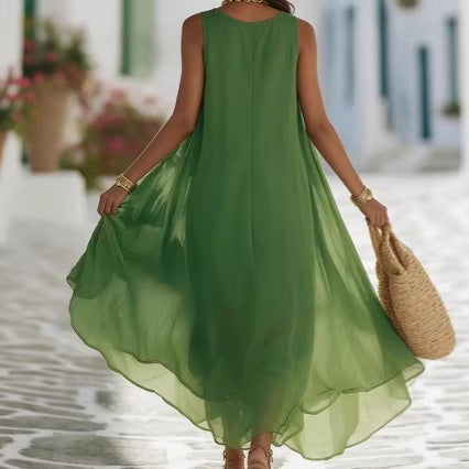 Off-shoulder Loose-fit Sleeveless V-neck Tank Dress