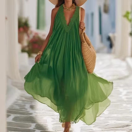 Off-shoulder Loose-fit Sleeveless V-neck Tank Dress