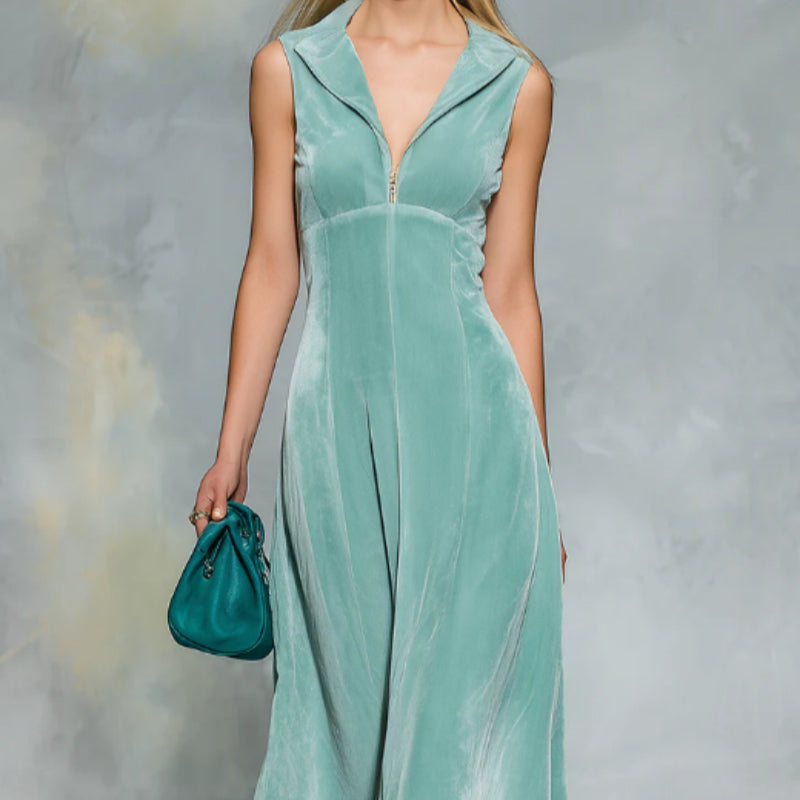 Elegant And Stylish Sleeveless Zippered Velvet Midi Dress