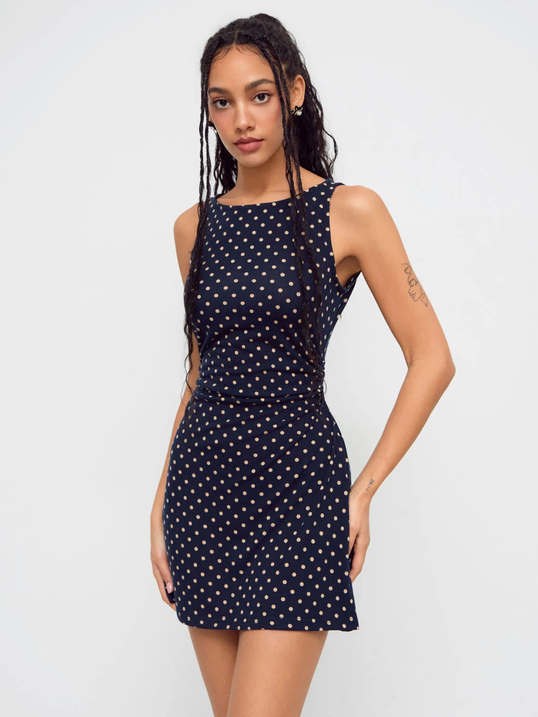 Vintage Polka Dot Sleeveless Dress Women's Boat Neck Slim Fit A-Line Mini…