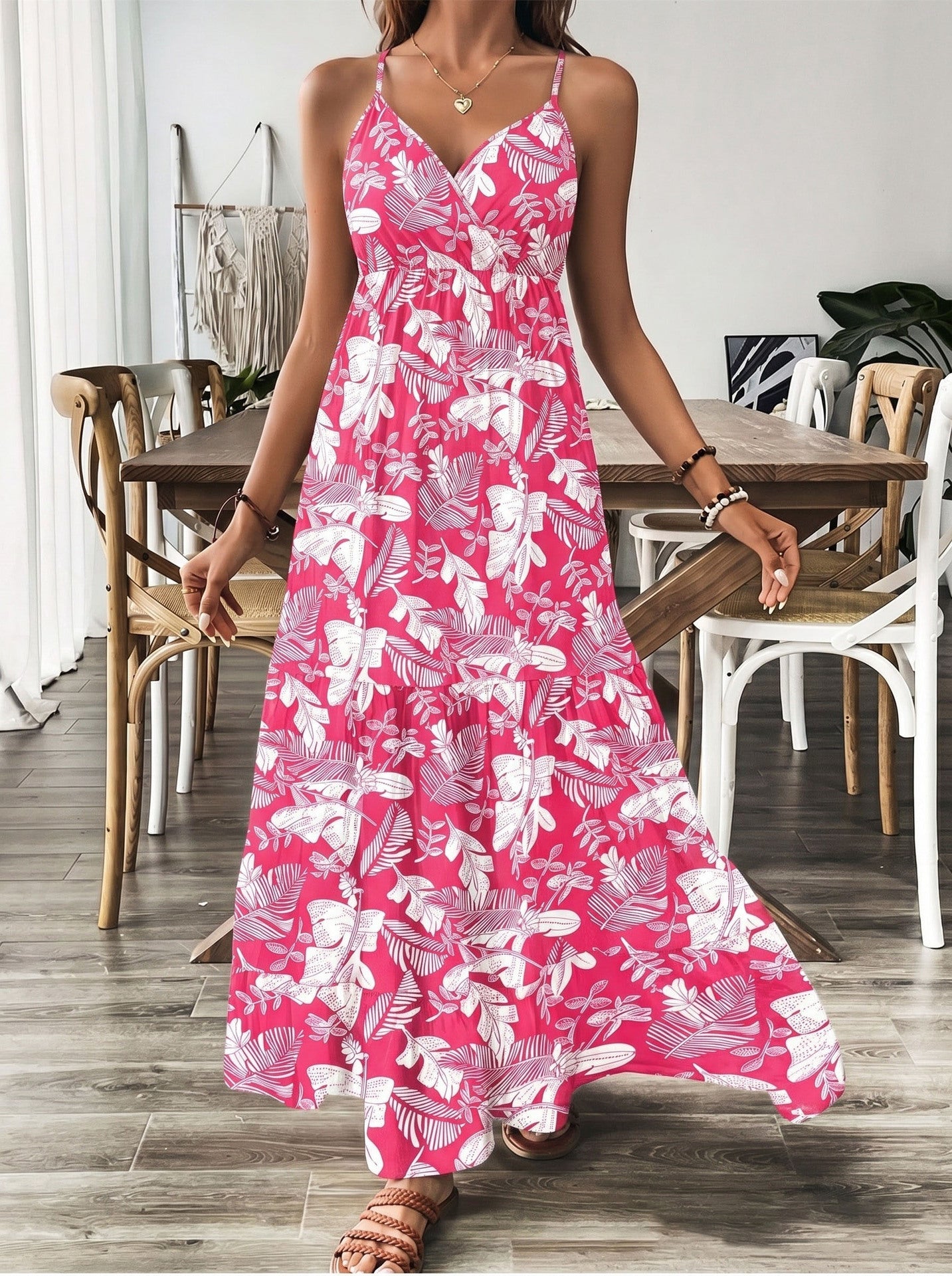 Retro V-neck Short-sleeve Printed Dress