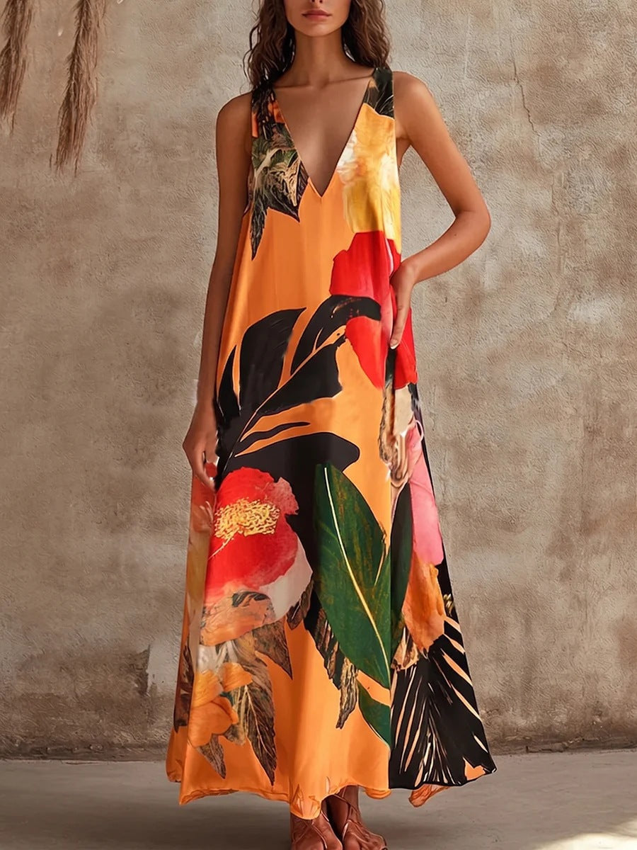 V-neck Printed Vest Dress