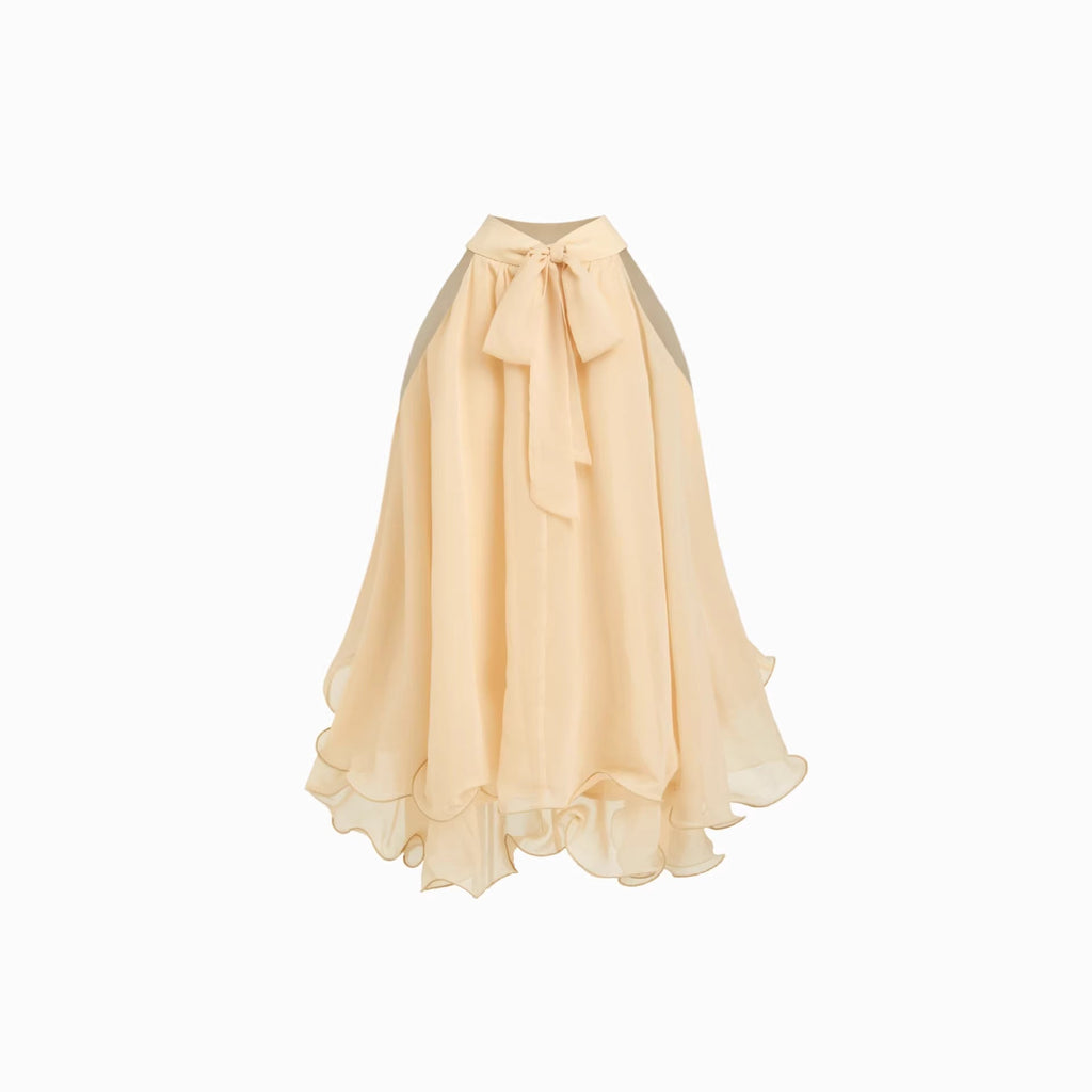 Off-shoulder Halter-neck Loose-fit Chiffon Blouse With Ruffled Hem