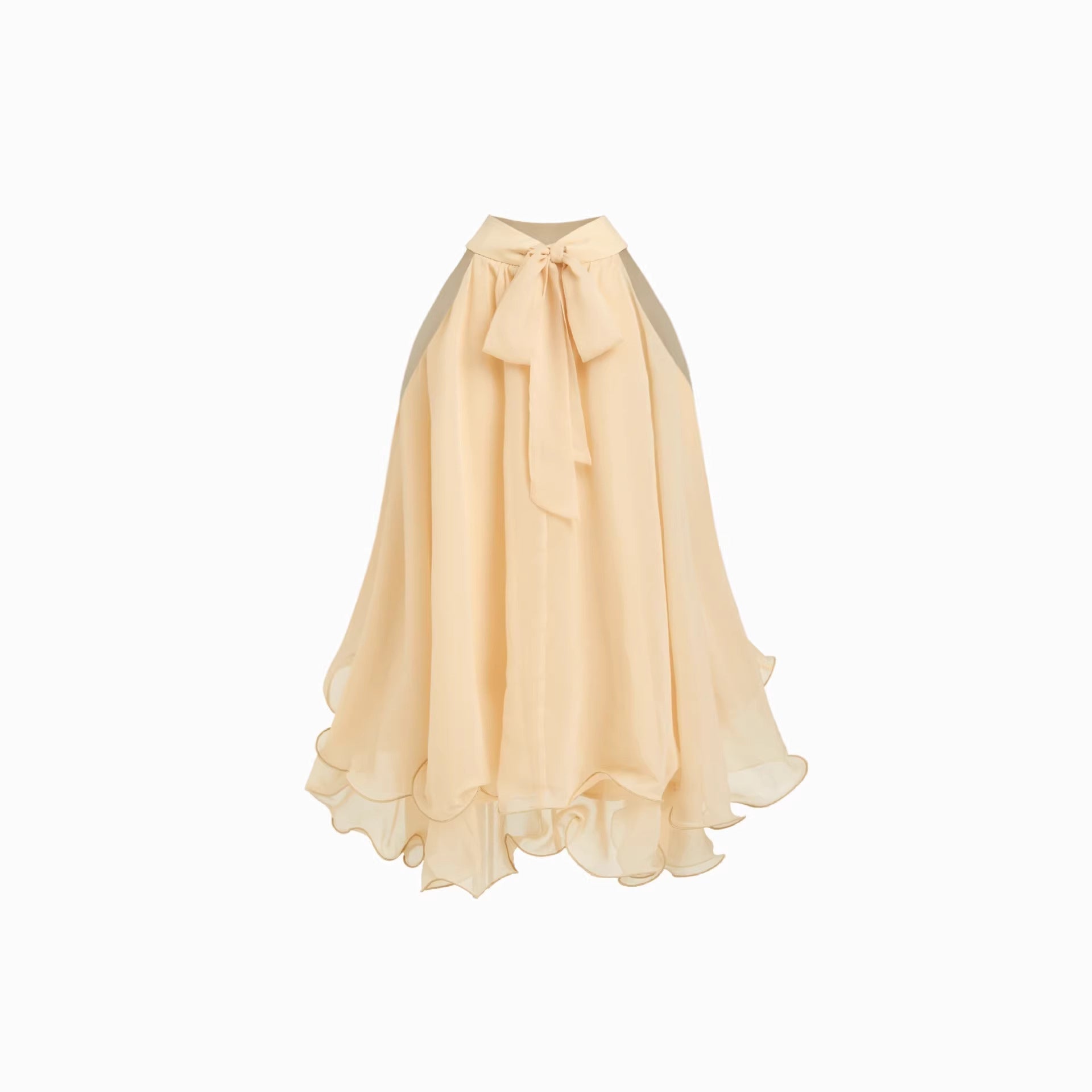 Off-shoulder Halter-neck Loose-fit Chiffon Blouse With Ruffled Hem
