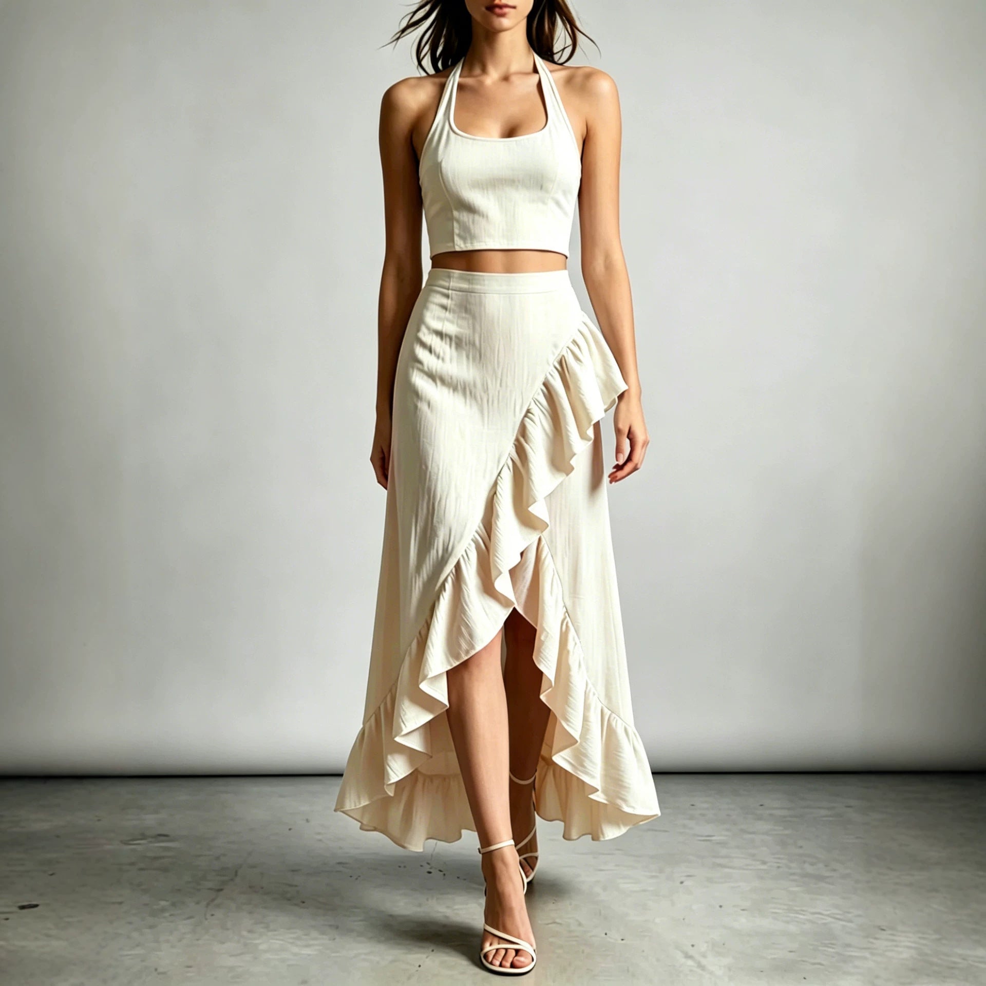 Cropped Top With A High-waisted Ruffled Skirt