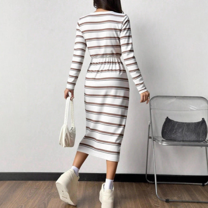 Relaxed-fit Long-sleeve Striped Casual Dress