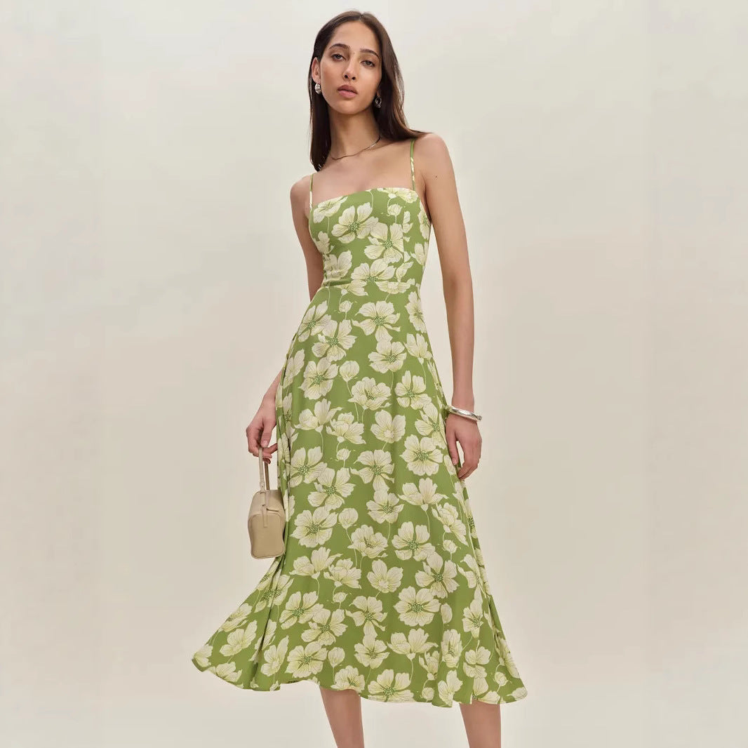 Printed Lemon Green Tea Slip Dress