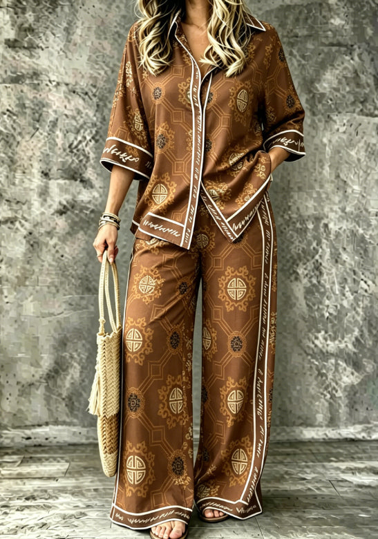 Spring Summer Digital-Print Shirt And Pants Set