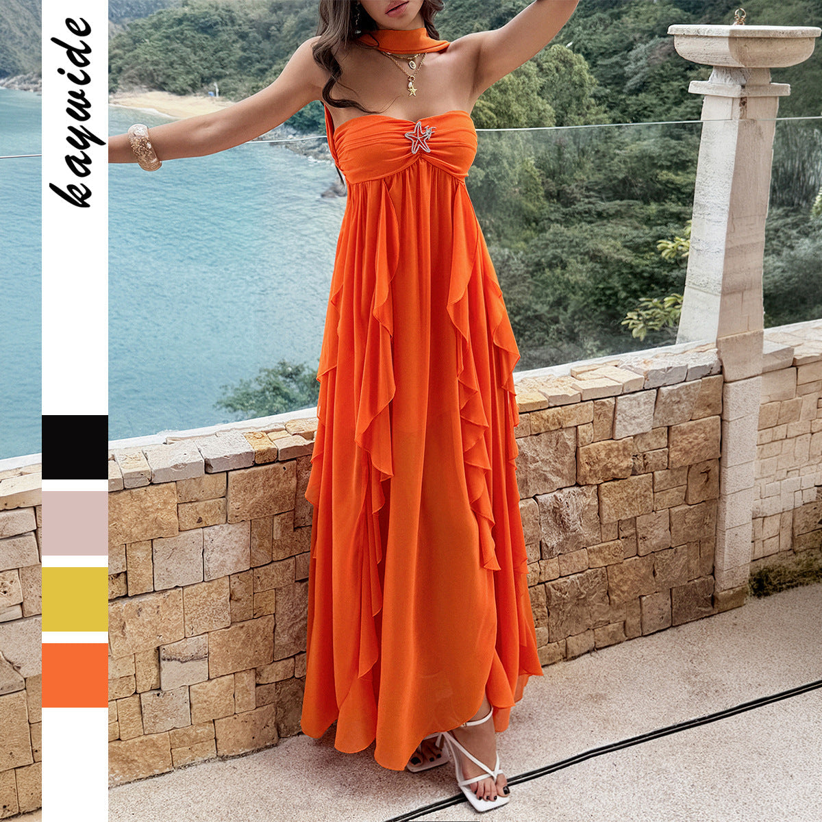 Boho-style Strapless Tiered Ruffle Dress