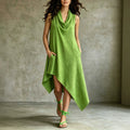 Summer Sleeveless Irregular Women's Casual Solid-Color V-Neck Dress