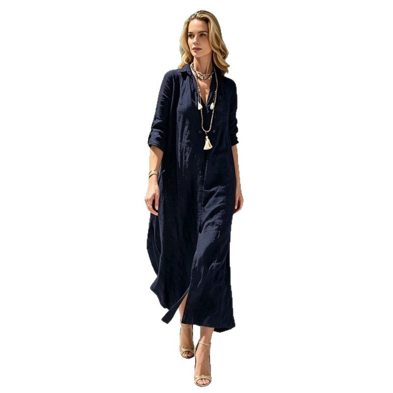 Loose-fitting Slit-front Vacation-style Dress