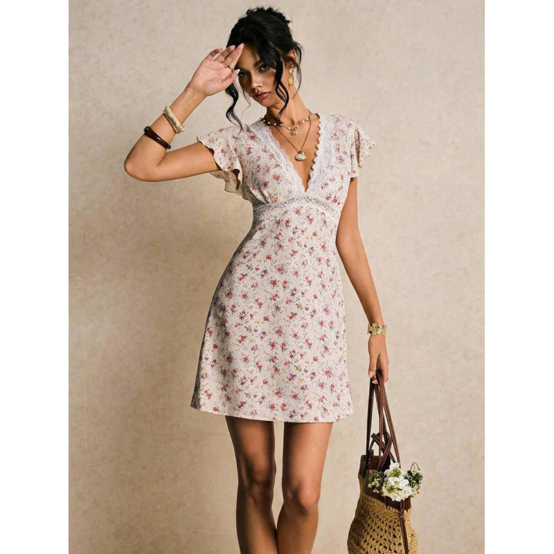 Delicate Lace-panelled Romantic Floral Dress