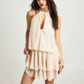 Elegant Backless Chiffon Mini Dress With A Flounced Hem For Summer
