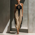 Hollow Out Color-blocked Linen Maxi Dress Fitting