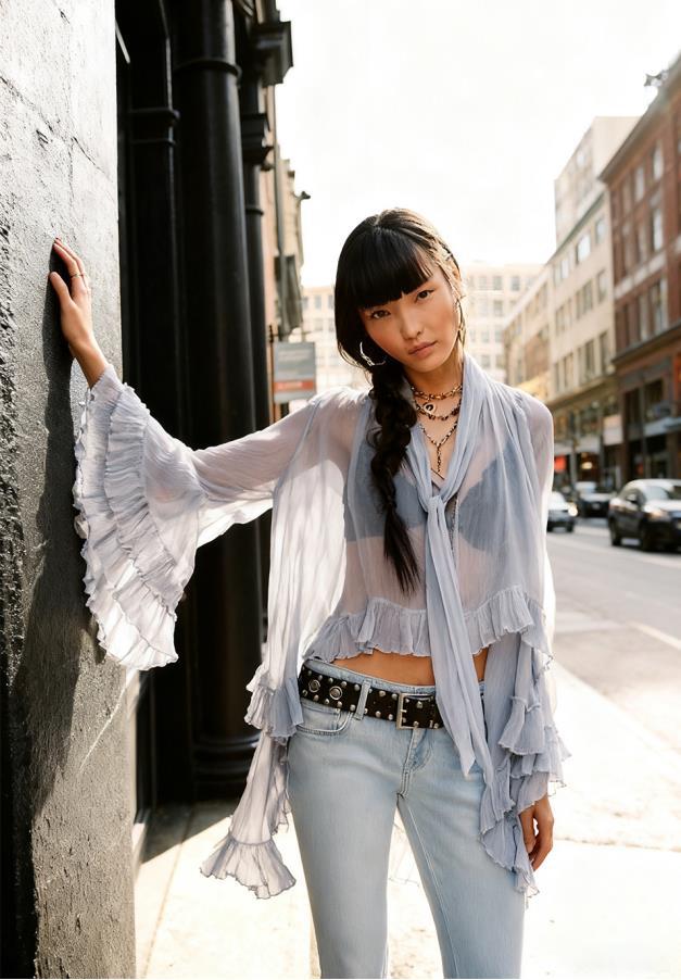 Puff-sleeve Designer-style French Lace-up