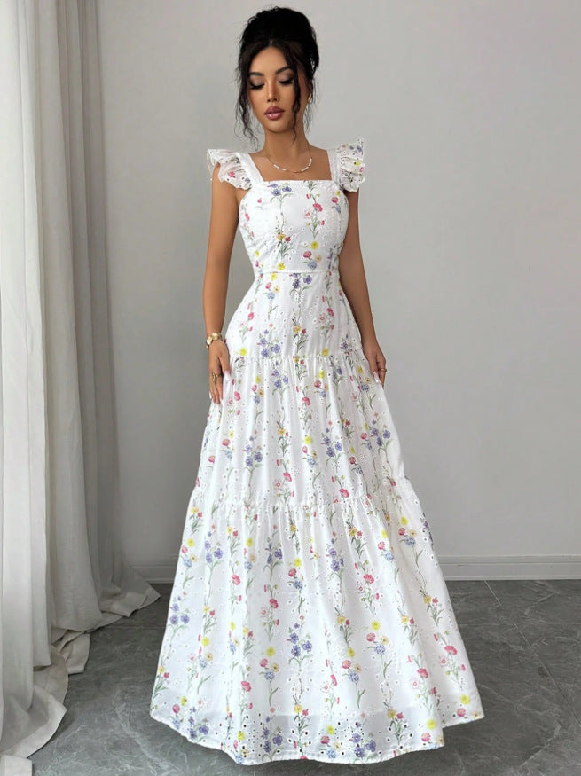 Spaghetti-strap Floral French-style Dress
