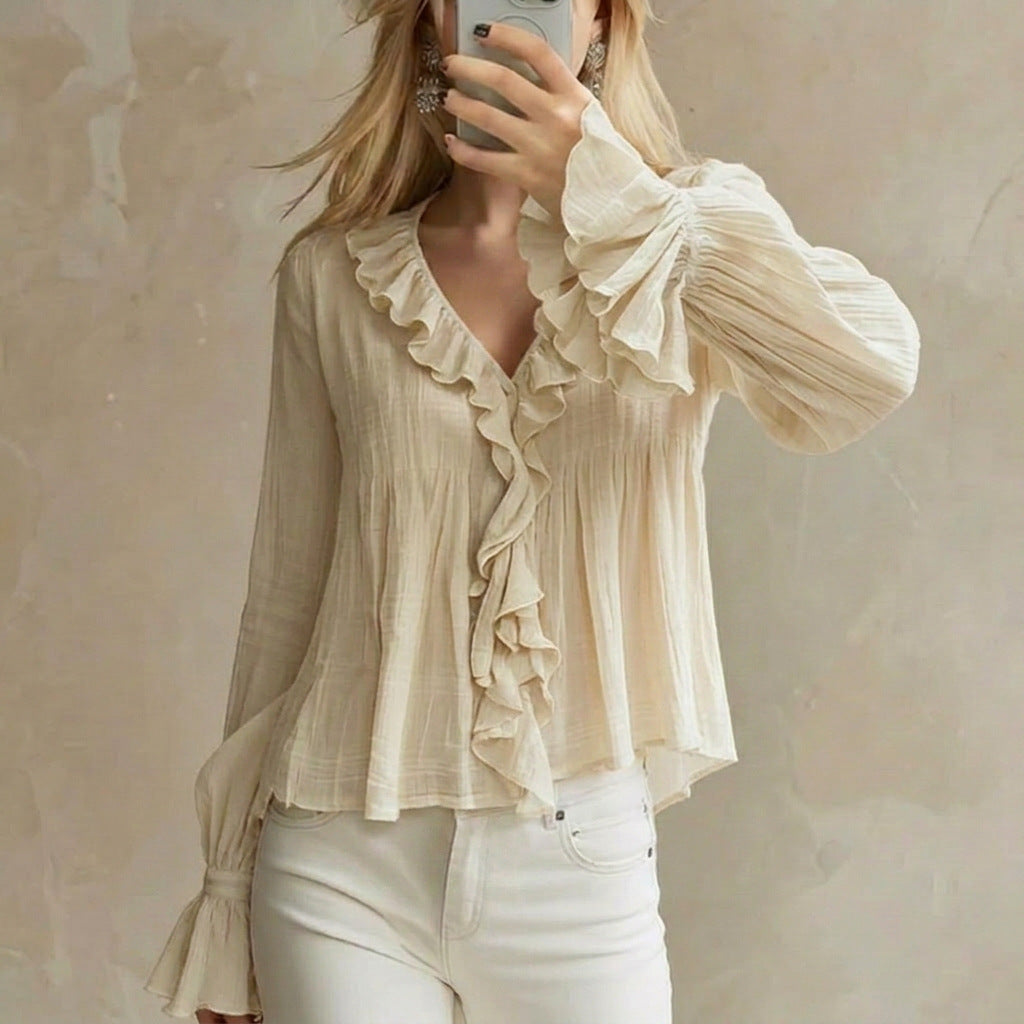 Versatile Flared Long-sleeve Top For Summer And Early Fall
