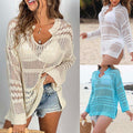 Hollow Out Long Sleeve Beach Cover Up Open Collar Bikini Outerwear Kimono…