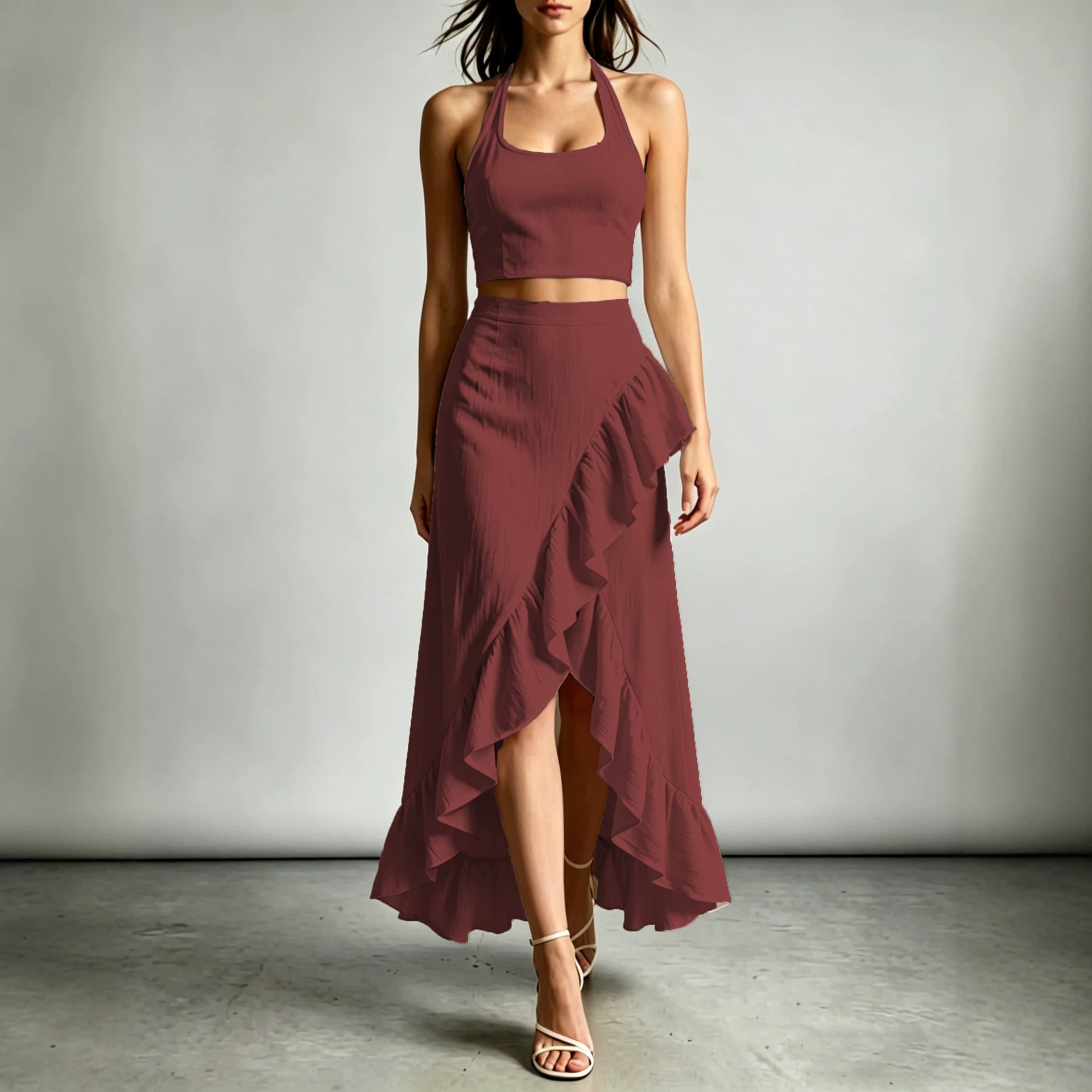 Cropped Top With A High-waisted Ruffled Skirt