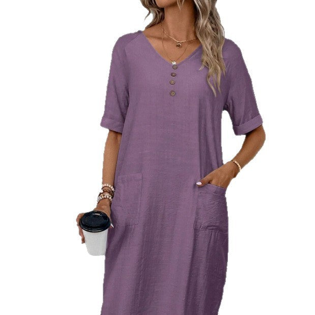 Summer V-neck Loose And Comfortable Resort Dress
