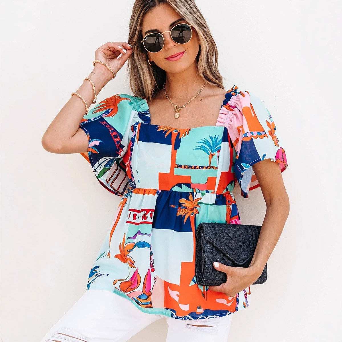 Summer Ruffle-Trim Short-Sleeve T-Shirt