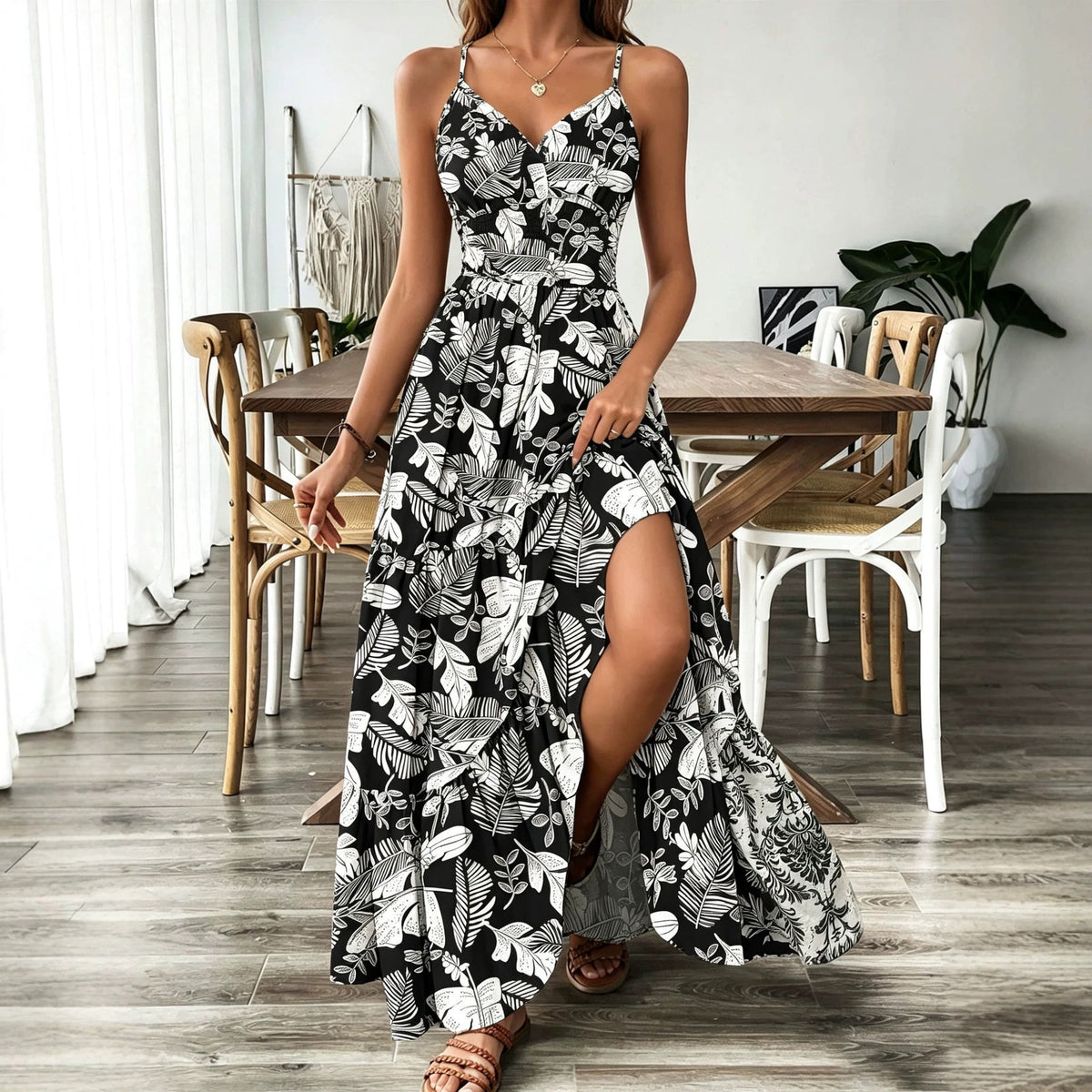 Retro V-neck Short-sleeve Printed Dress