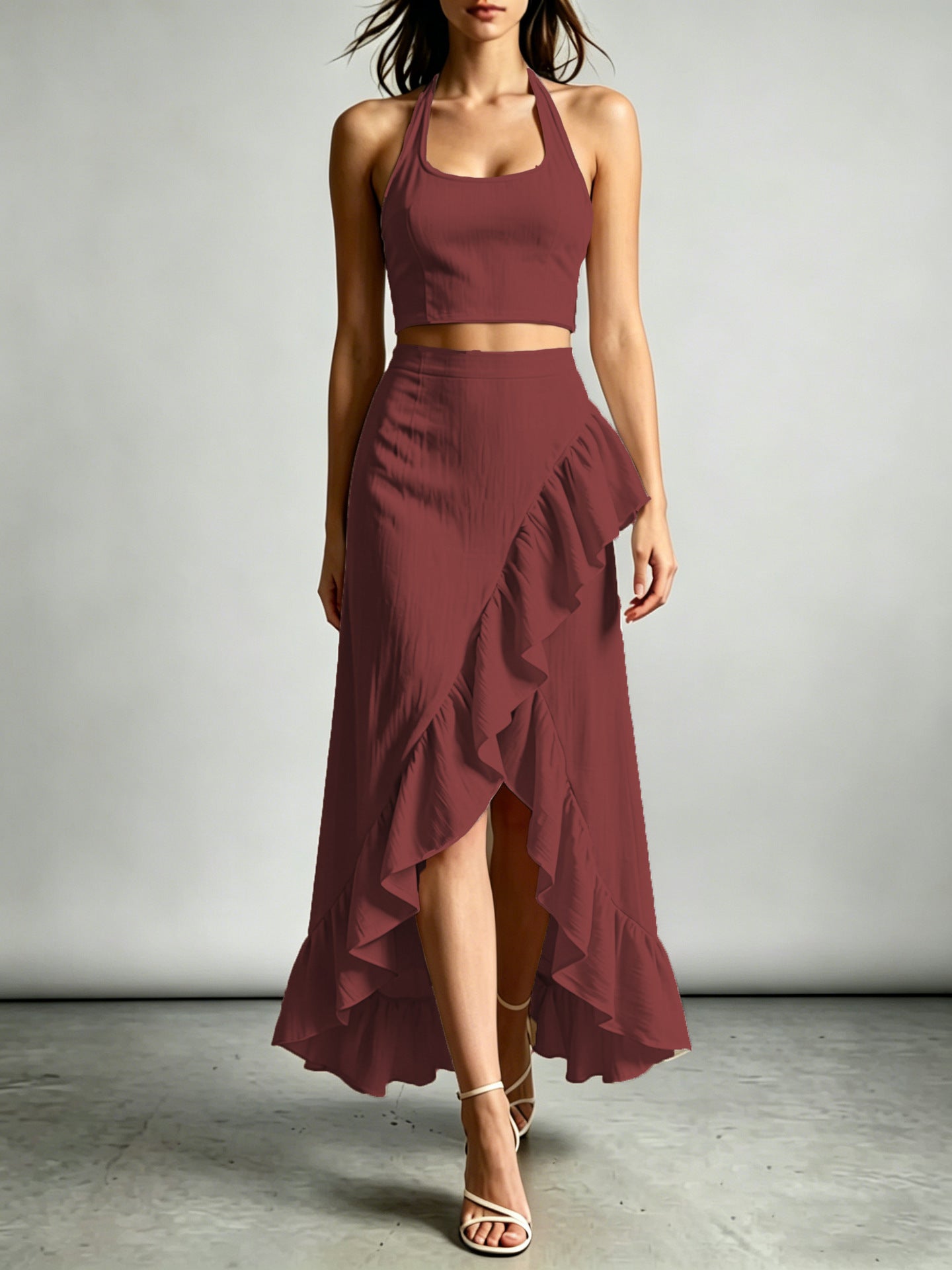 Cropped Top With A High-waisted Ruffled Skirt