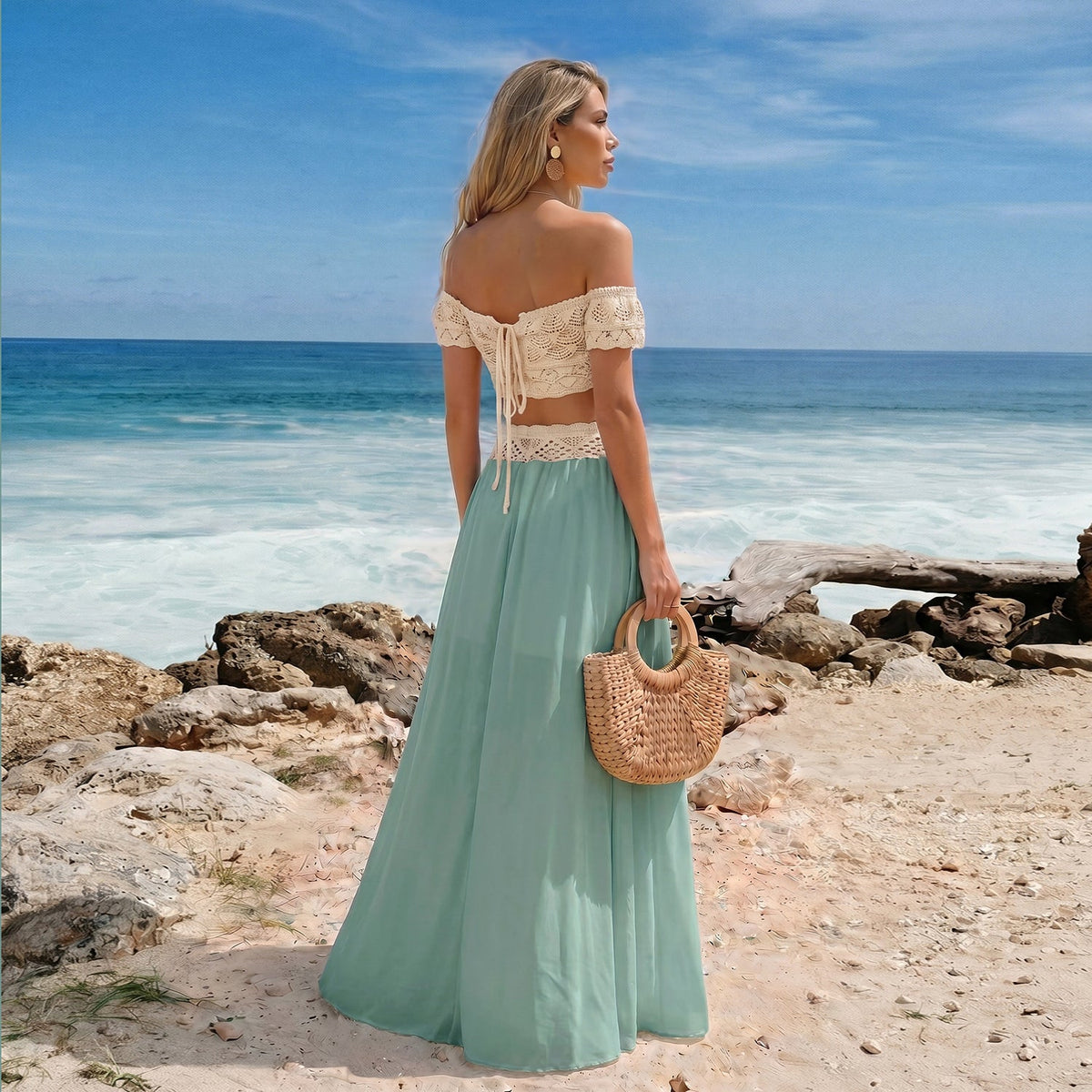 2 Piece Outfit Reversible Long Chiffon Beach Dress
