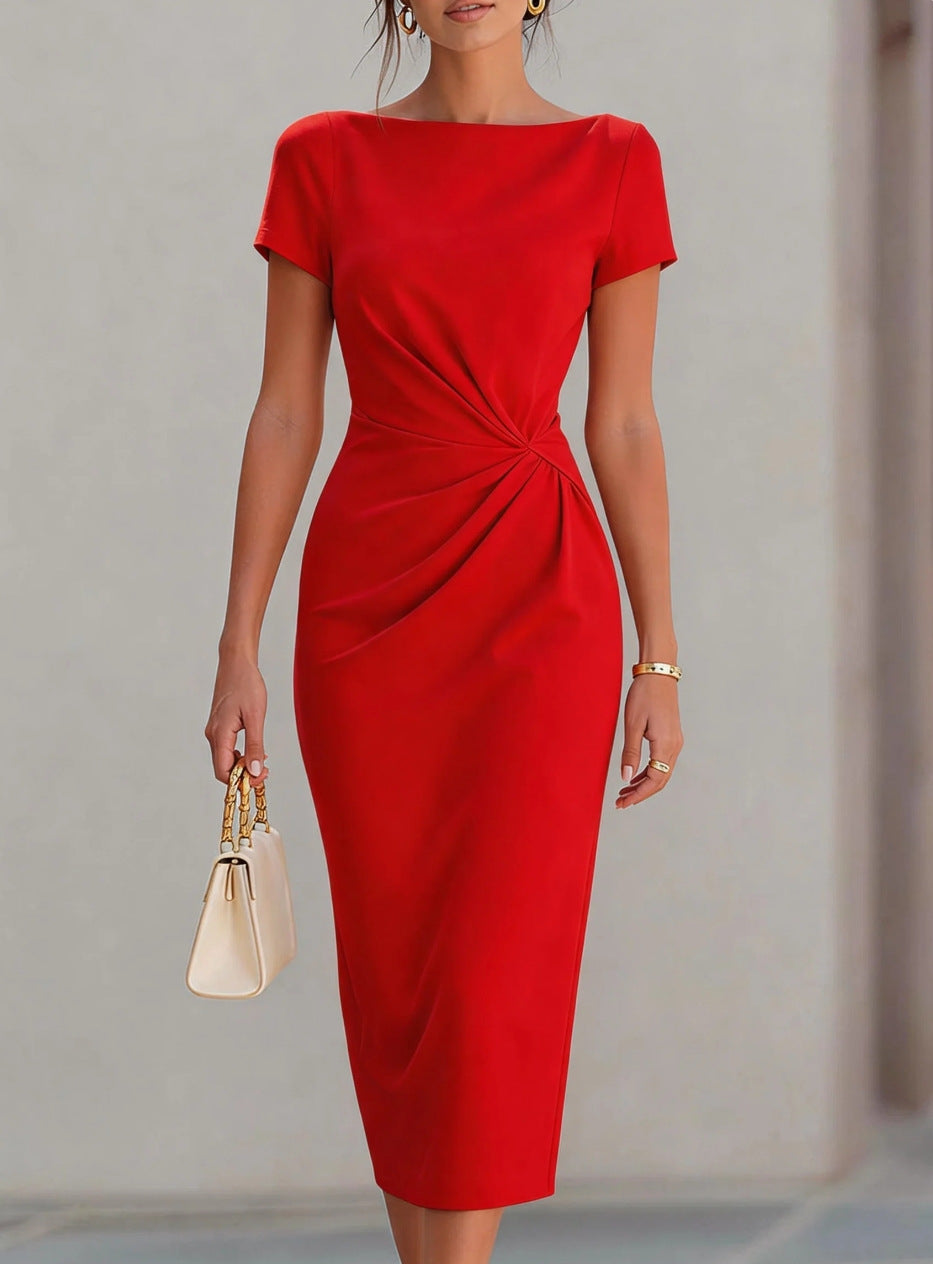 Fitted-waist Pleated Dress
