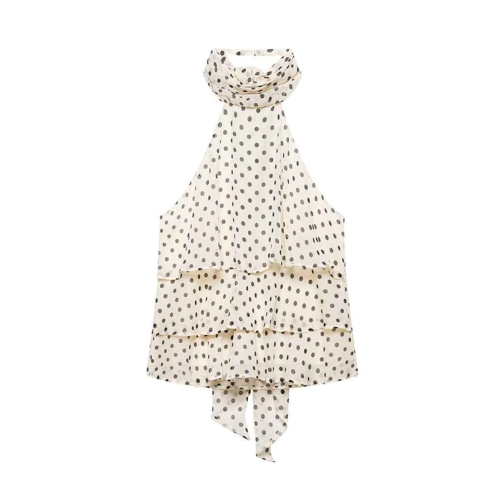 Polka-dot Halter-neck Backless Dress