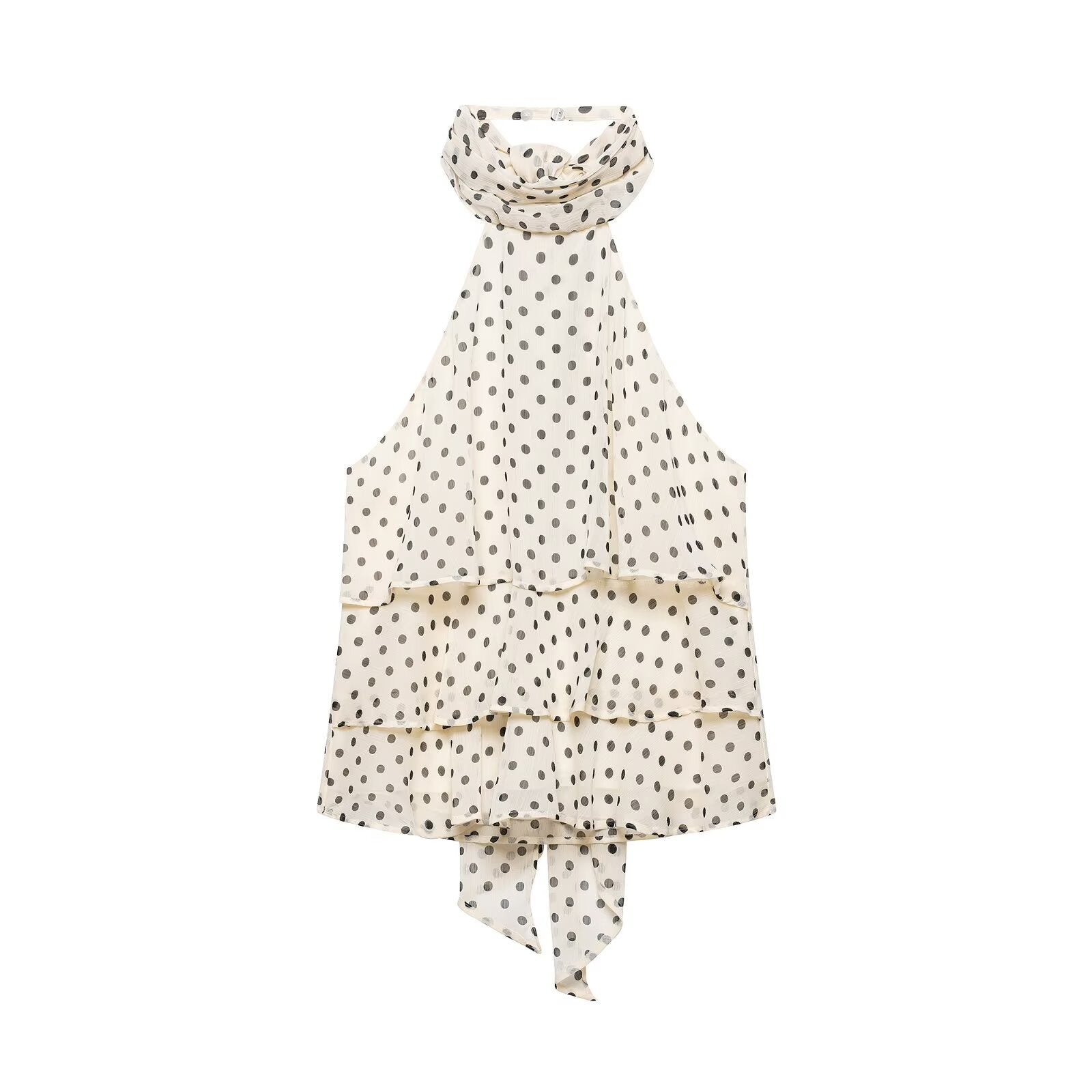 Polka-dot Halter-neck Backless Dress