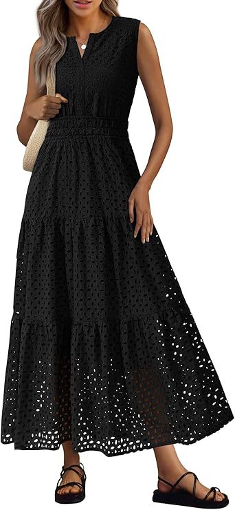 Short-Sleeve V-Neck Hollow-Out Dress