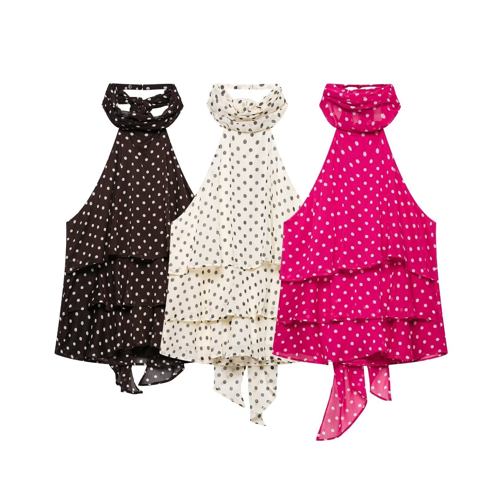 Polka-dot Halter-neck Backless Dress