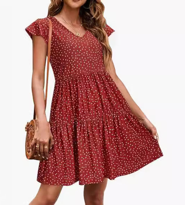 Casual V-Neck Pleated Dress