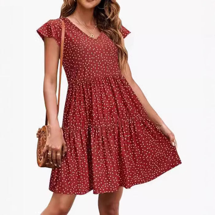 Casual V-Neck Pleated Dress