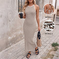Striped Halter Ribbed Knit Bodycon Midi Dress