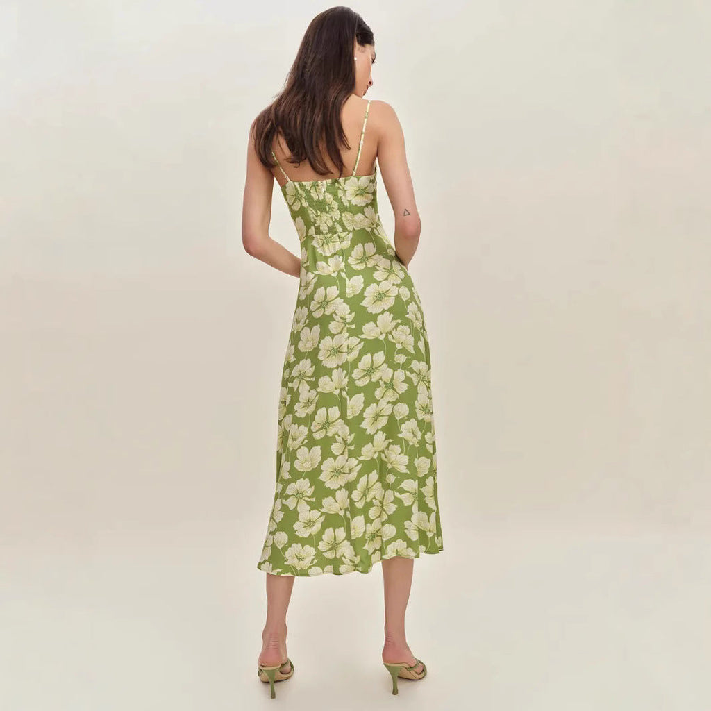 Printed Lemon Green Tea Slip Dress