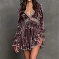 Lavender Velvet Mini Dress With Floral Print