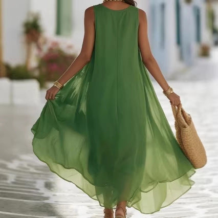 Off-shoulder Loose-fit Sleeveless V-neck Tank Dress