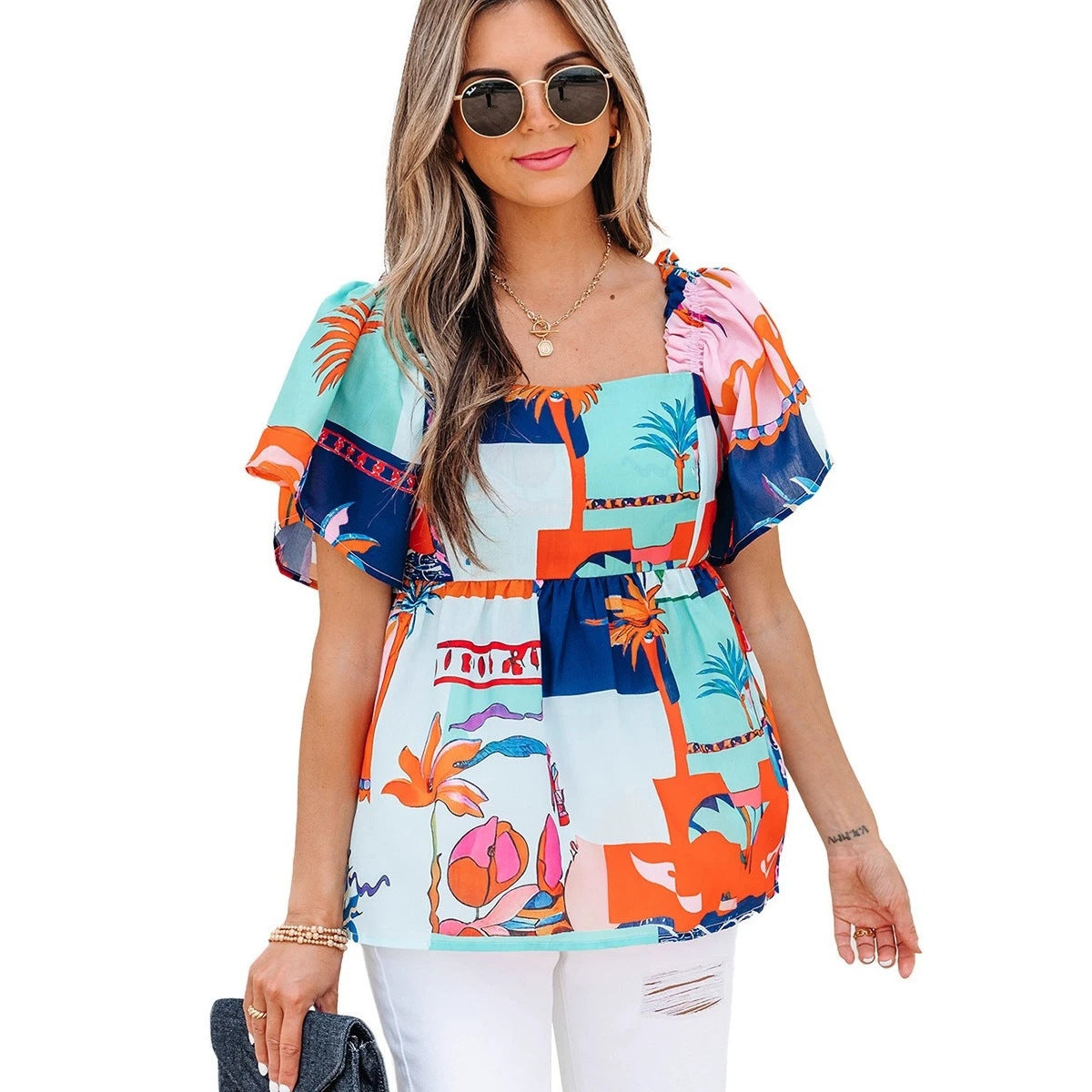 Summer Ruffle-Trim Short-Sleeve T-Shirt
