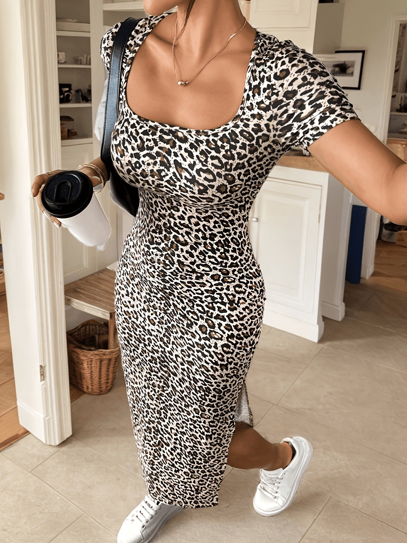 Summer Stretch Leopard-Print Short-Sleeve Dress