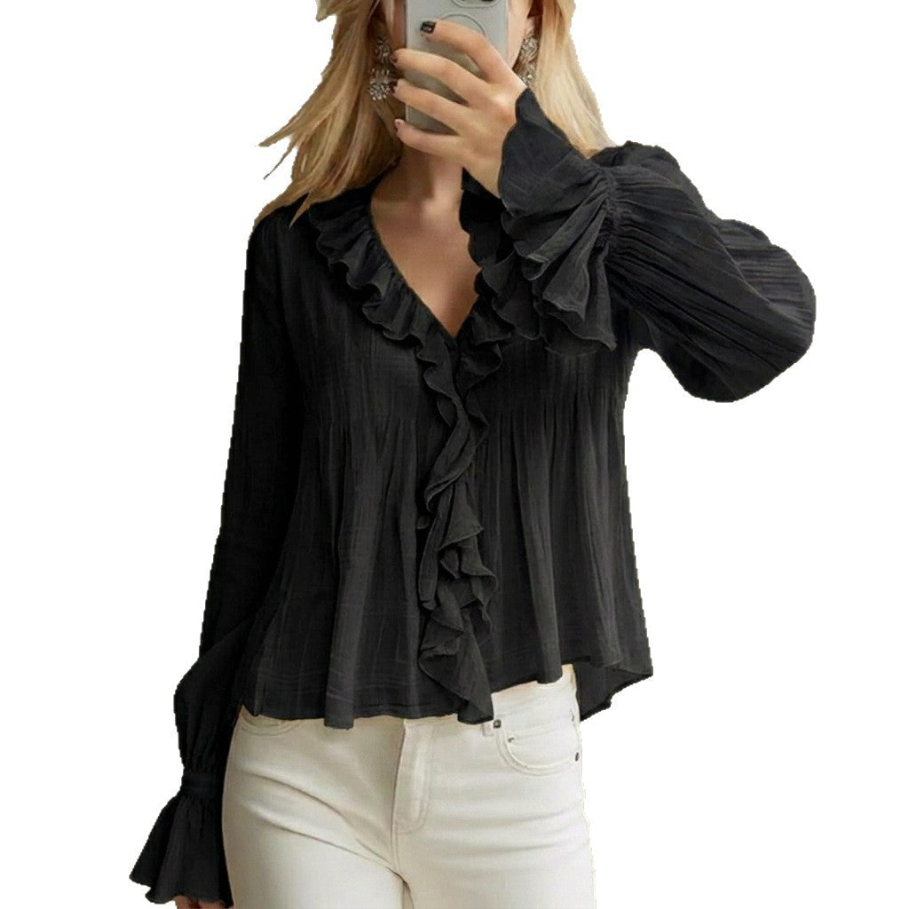 Versatile Flared Long-sleeve Top For Summer And Early Fall