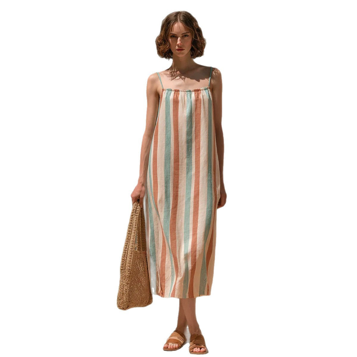 Minimalist Striped Strap Midi Dress