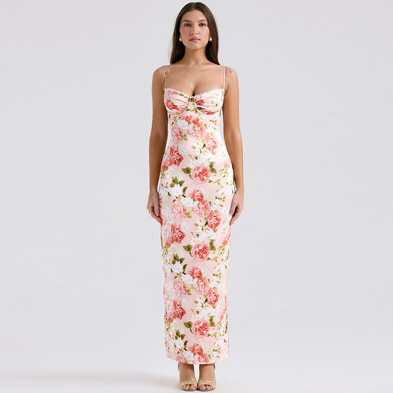 Elegant Floral Slim-fit Slip Dress