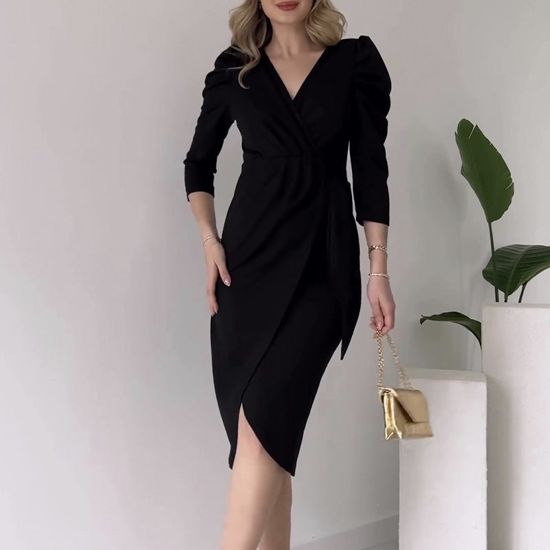Figure-flattering Lotus-leaf Hem Midi Dress