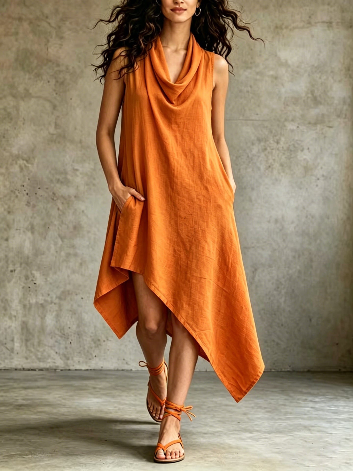 Summer Sleeveless Irregular Women's Casual Solid-Color V-Neck Dress