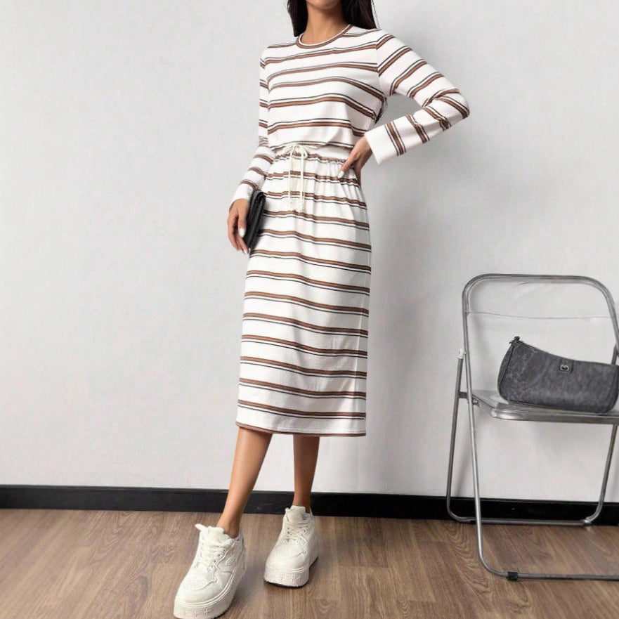 Relaxed-fit Long-sleeve Striped Casual Dress