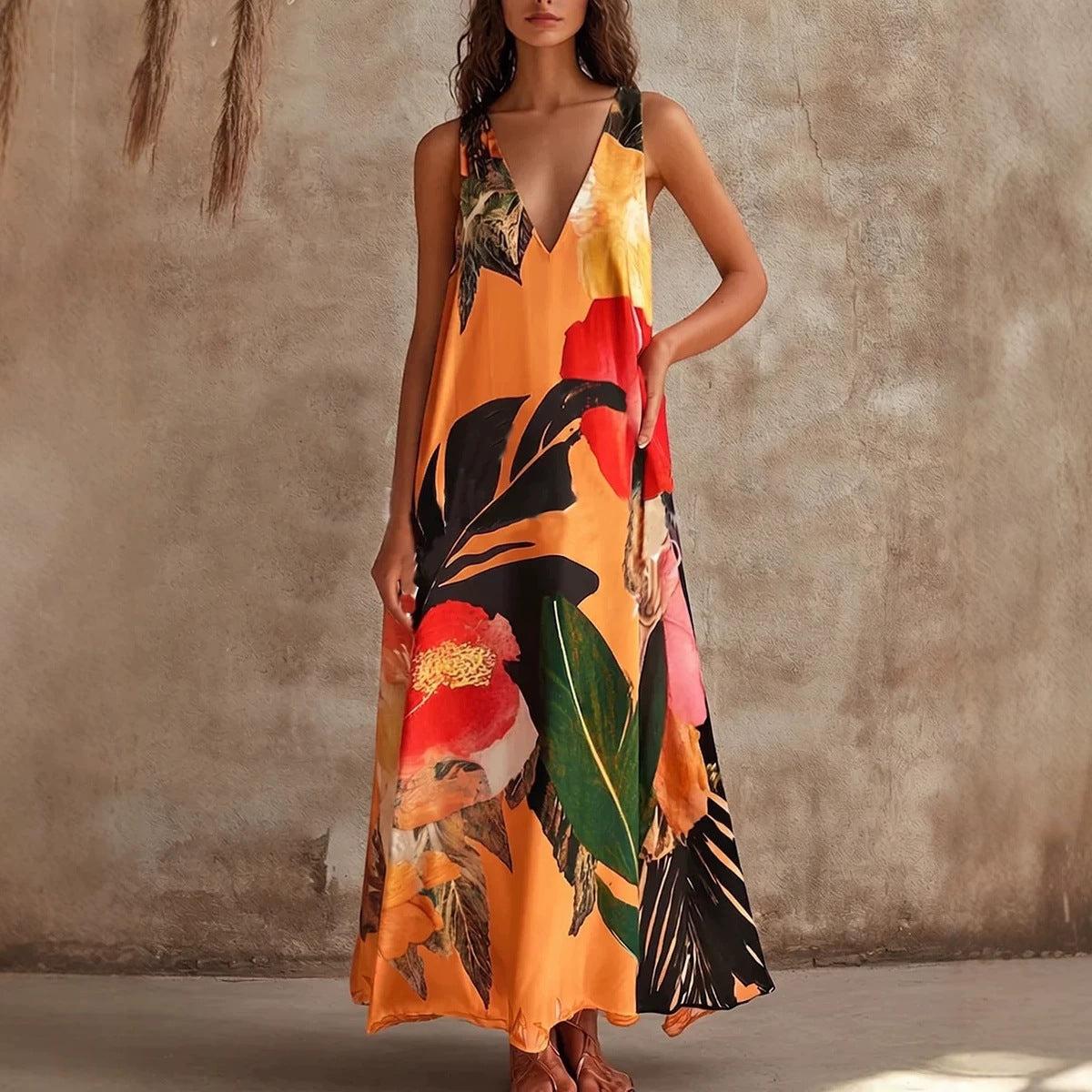 V-neck Printed Vest Dress